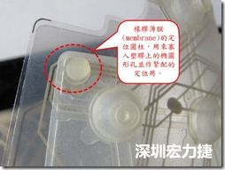 橡膠薄膜(membrane)的定位圓柱，可以用來塞入塑膠上的橢圓形孔洞，最為緊配的定位之用。