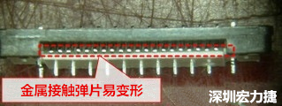 塑膠蓋子塞到connector內(nèi)側(cè)，加熱后金屬彈片容易局部變形。 