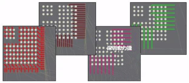 扇出及逃逸時布線是根據(jù)適用的設(shè)計規(guī)則來進(jìn)行的。